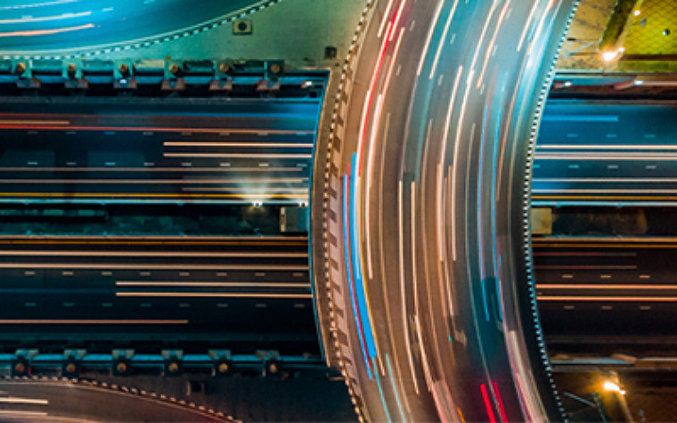 A view of highway with lights
