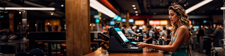 A woman interacting with a payment screen