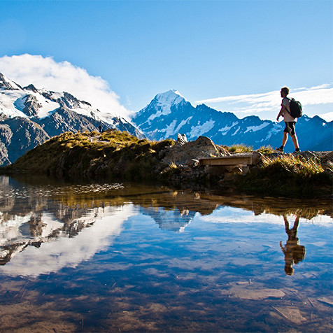 a hiker in the mountains