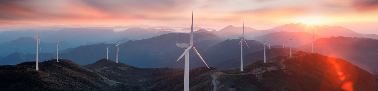 Renewable energy wind turbines on the mountain