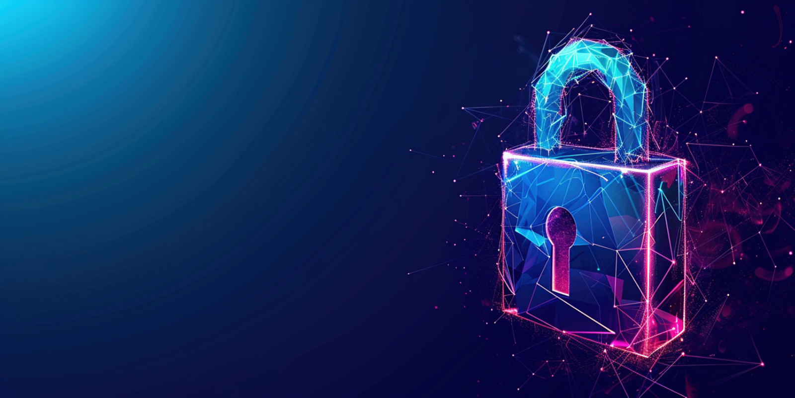 Electronic circuit futuristic neon padlock. Copy paste empty place for text. Cyber, personal data, privacy information security. Internet networking protection security system cybersecurity concept