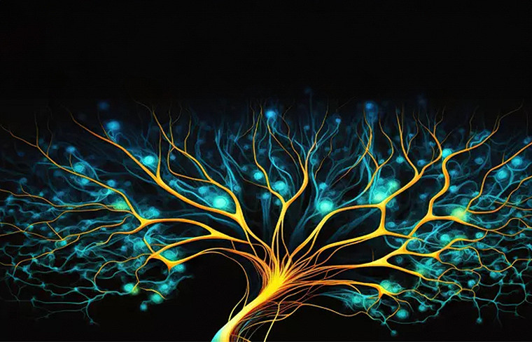 A tree of gold and blue color with connected nodes