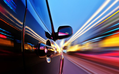 A running car on road