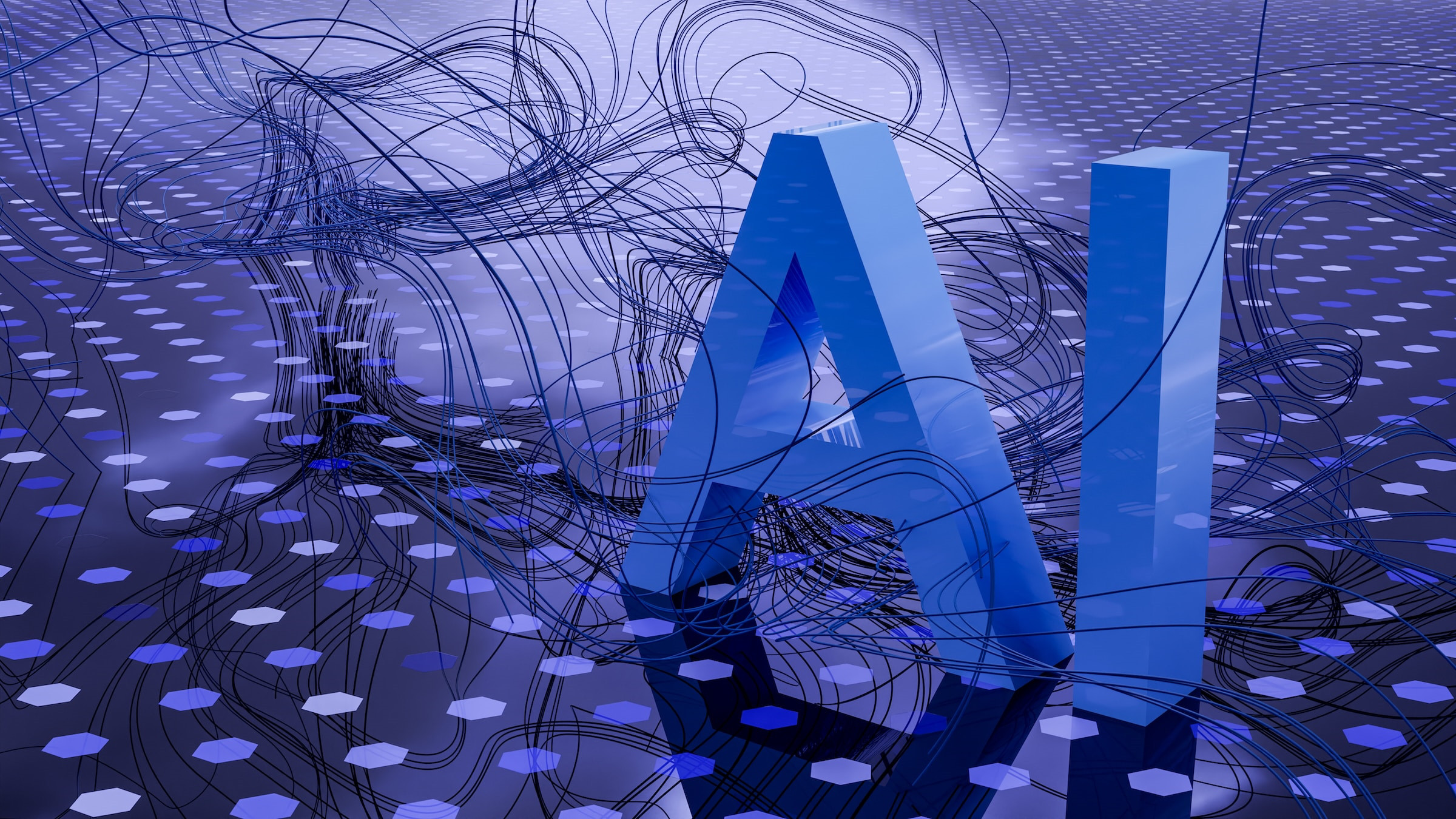 Letras AI sobre puntos azules