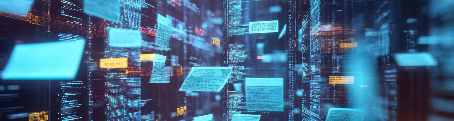 documents flying in digital space