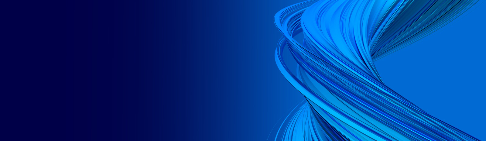 a blue gradient banner with a swirl on the right