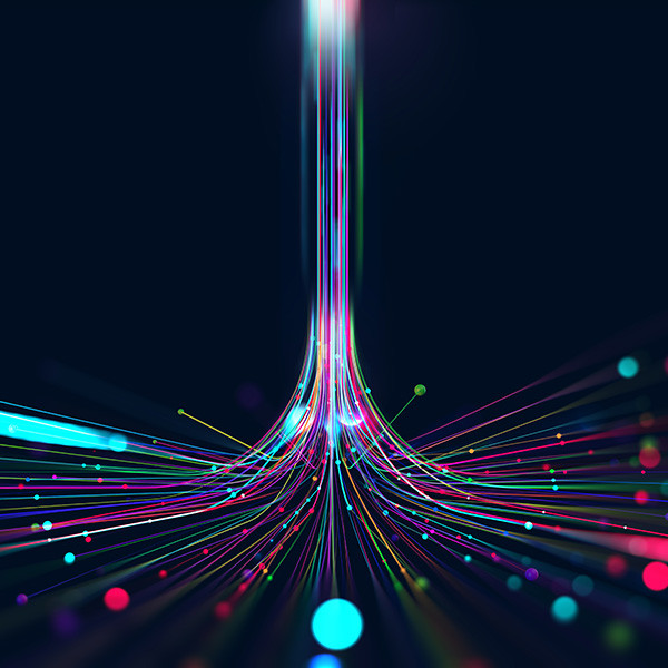 glas optic fiber with different colors of light going through