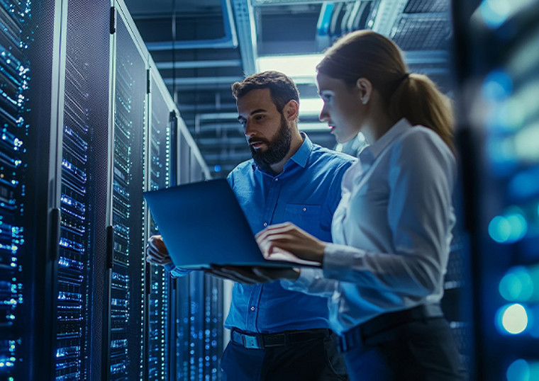 two people looking at computer