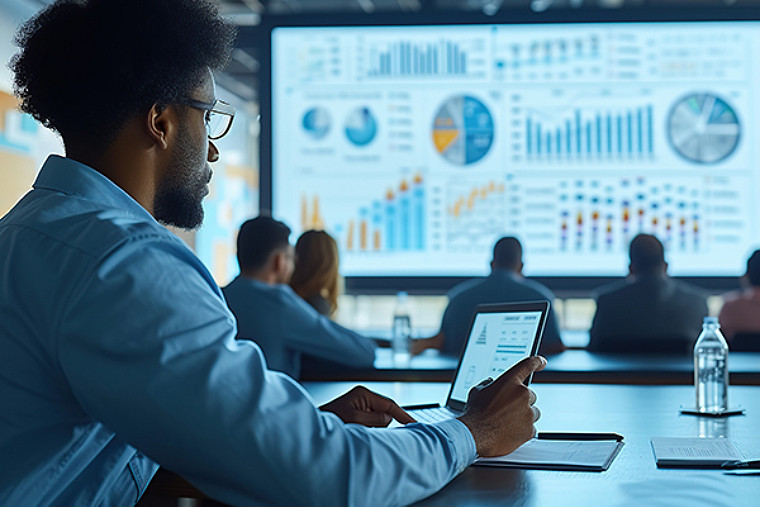 A person watching statistics in tab