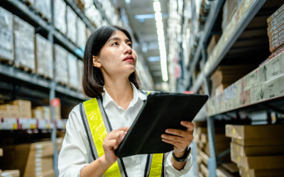 A woman checking at stock