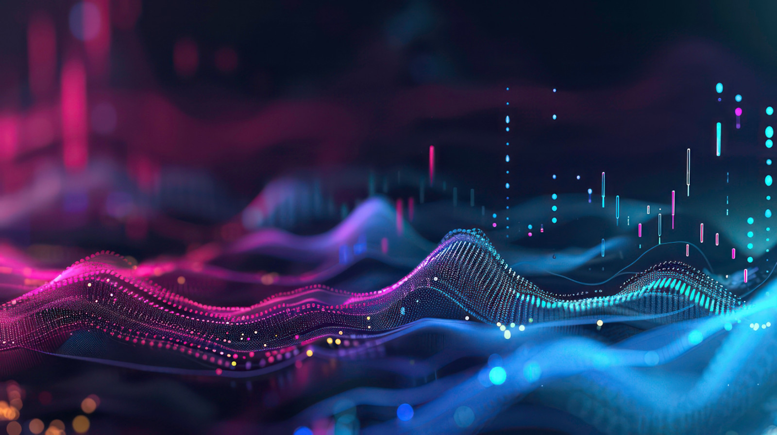 Abstract composition of metrics and indicators charting an upward trajectory, allowing space for text, background image