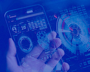 hand holding mobile phone with data display