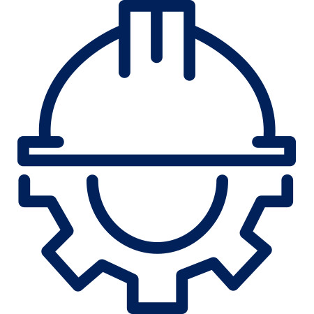 Icône de casque de chantier, symbole de l'ingénierie et de la sécurité dans le secteur du bâtiment.