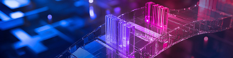 Colorful glass blocks arranged like a bridge