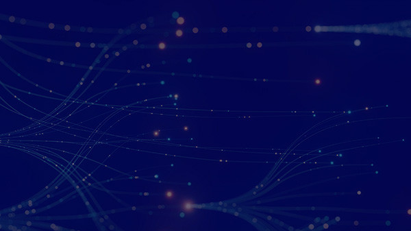 Abstract wave of glowing data points representing digital data flow and AI-driven insights.
