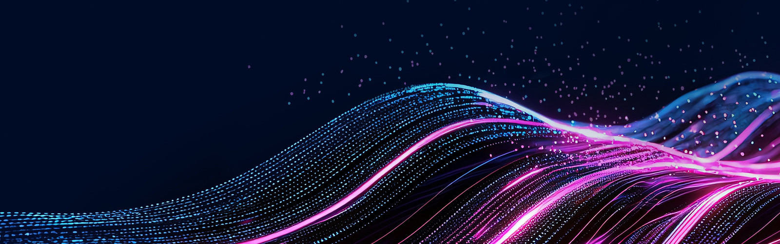 Flowing neon data waves representing artificial intelligence powered digital networks