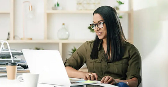 Woman working on a laptop