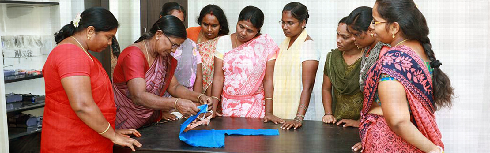 Women learning stitching