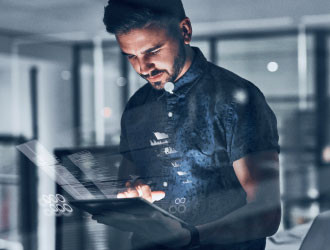 man working on the tablet