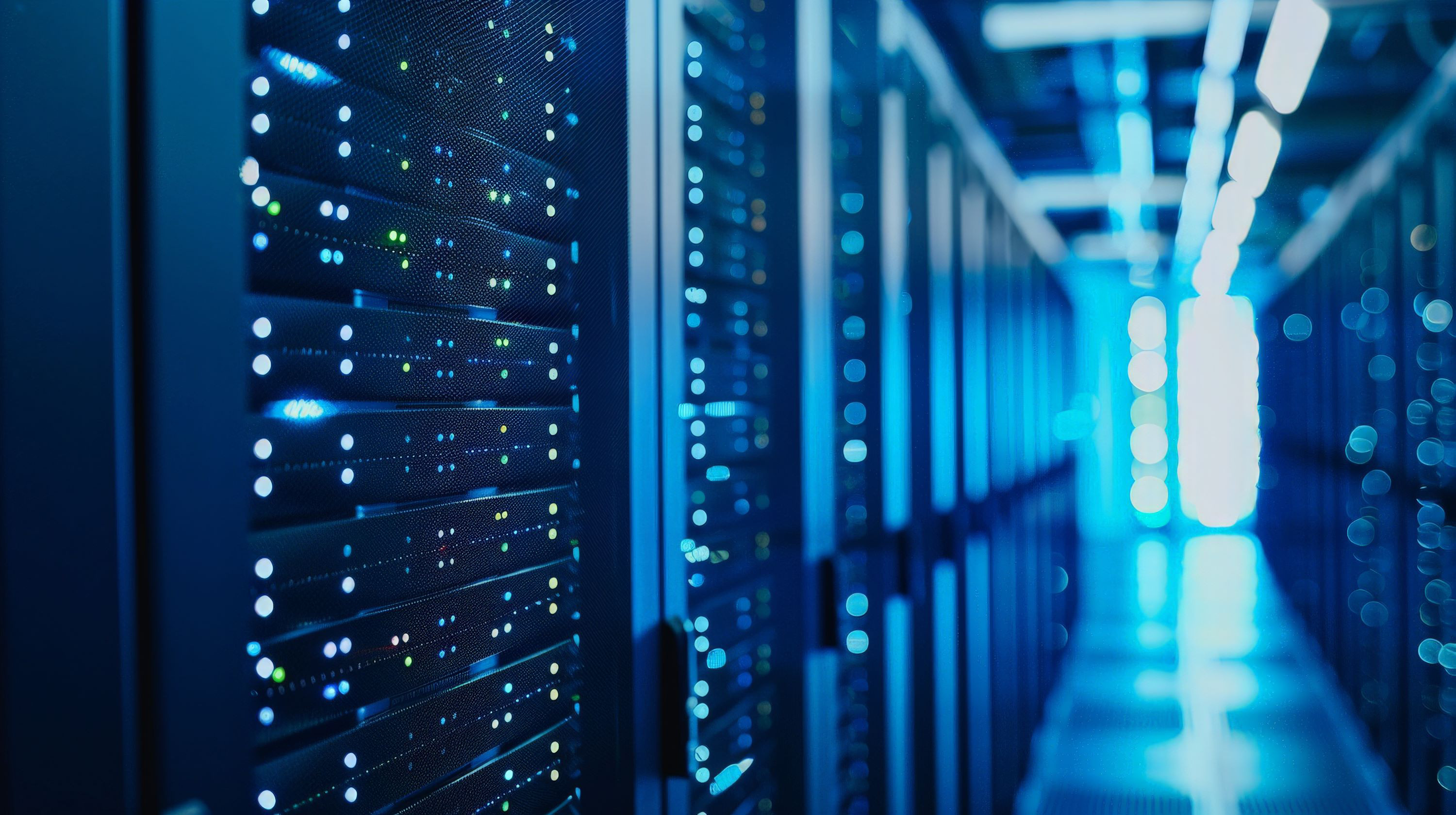 Image d'un data center dans les tons bleus