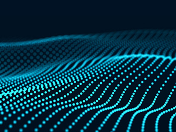 Blue dotted wave pattern forming digital landscape grid