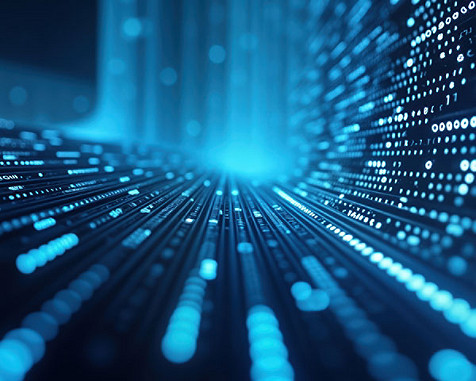 Des lignes bleues rayonnantes constellées de points lumineux.