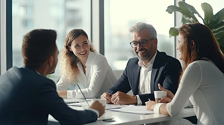 Group of professionals having a discussion around a conference table