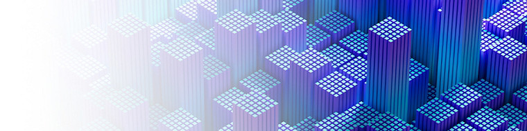 Abstract blue purple isometric cubes pattern representing digital transformation technology