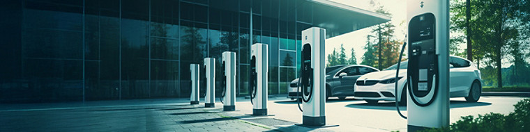 A row of ev charing station.
