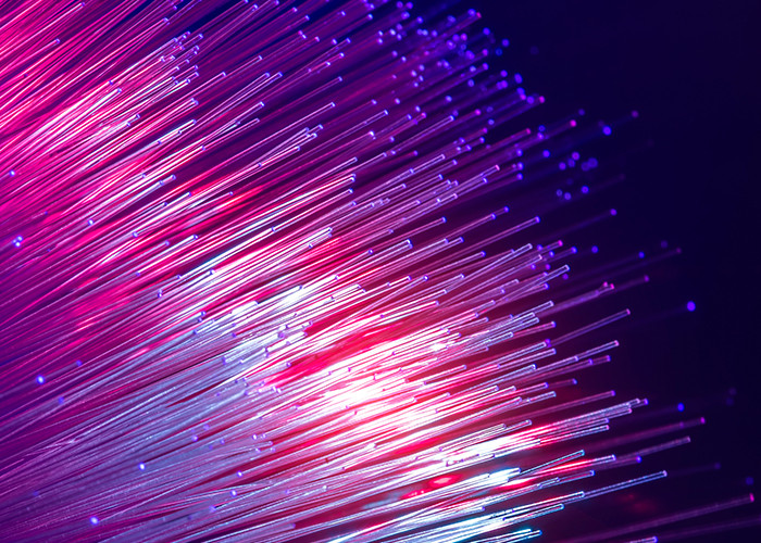 A bunch of lit optical fibres