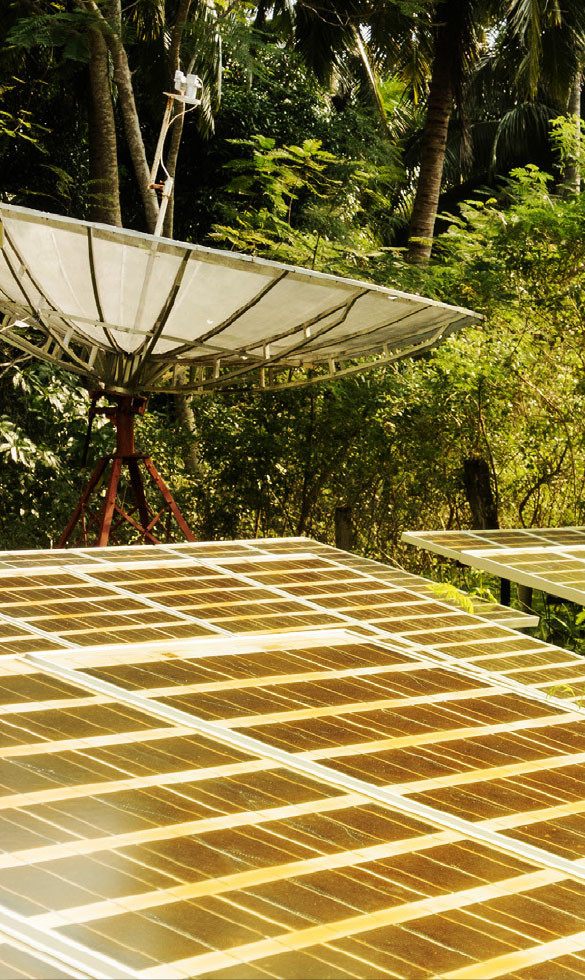 Satelite dish on top of solar panel