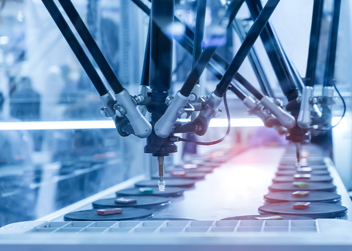 Robotic factory precision machines at work 
