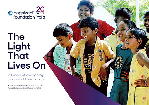 The 20th year commemorative poster of CF. A group of students observing science experiements