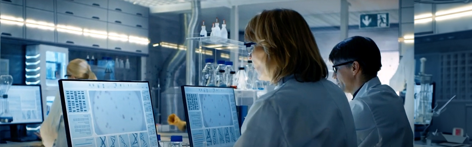 Image d'un homme devant un écran présentant des cellules biologiques