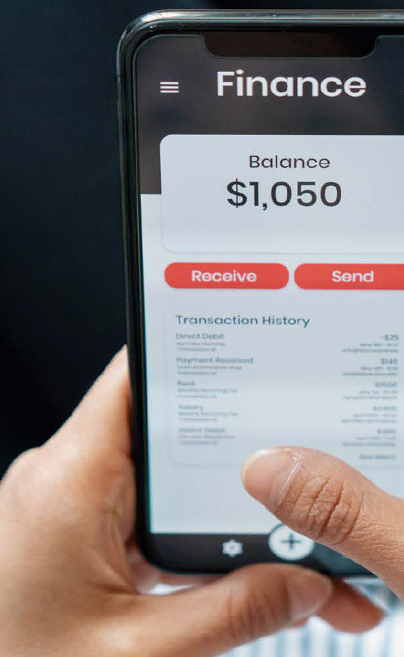 Phone screen showing dollar amount and transactions