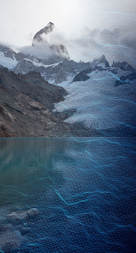 foggy mountain tops and water surface