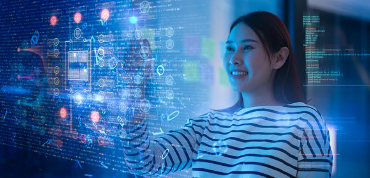 woman looking at AR screen