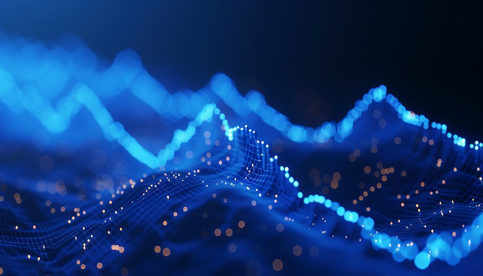 Abstract blue data wave representing AI and connected networks