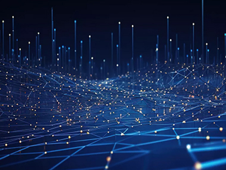 Abstract data network grid with nodes and connecting lines across surface