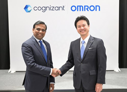 Cognizant and OMRON leadership shaking hand.
