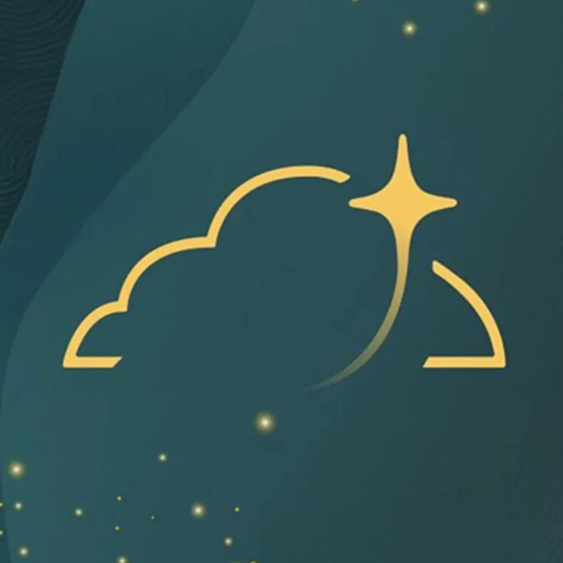 An abstract logo against a green background