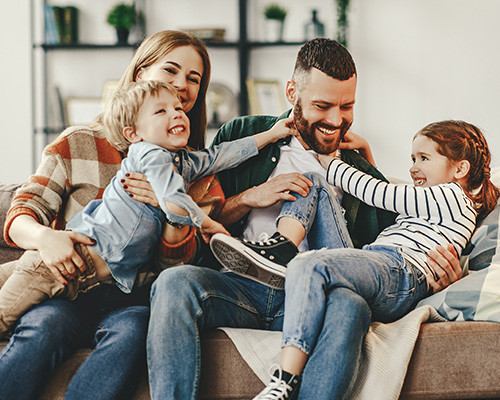 A family with a smiling faces