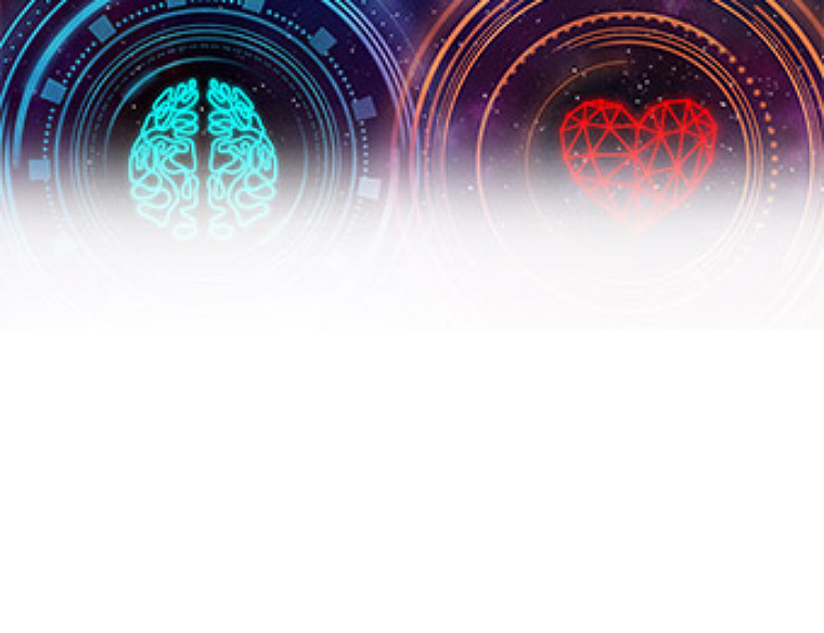 image numérique d'un cerveau sur la gauche et d'un cœur sur la droite
