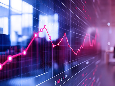 Computerized line graph on reflective screen.