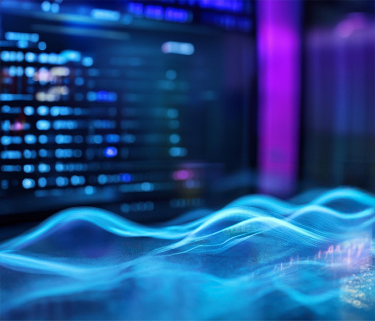 An abstract image of a digital screen and blue waves