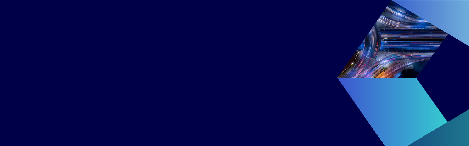 Abstract highway light trails within a blue geometric design, representing digital cost intelligence and data-driven transformation.