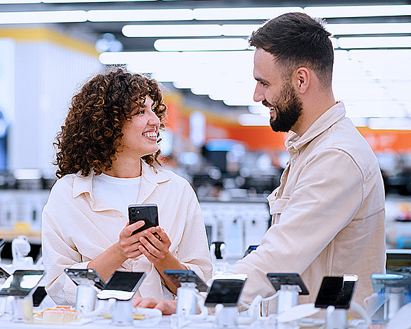 A couple engaged in mobile showroom