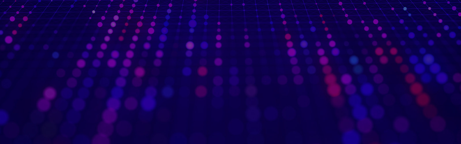 Abstract digital data grid with glowing purple and blue dots forming a futuristic network pattern