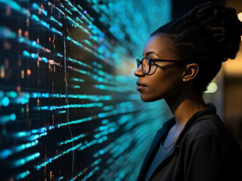 woman looking at giant screen