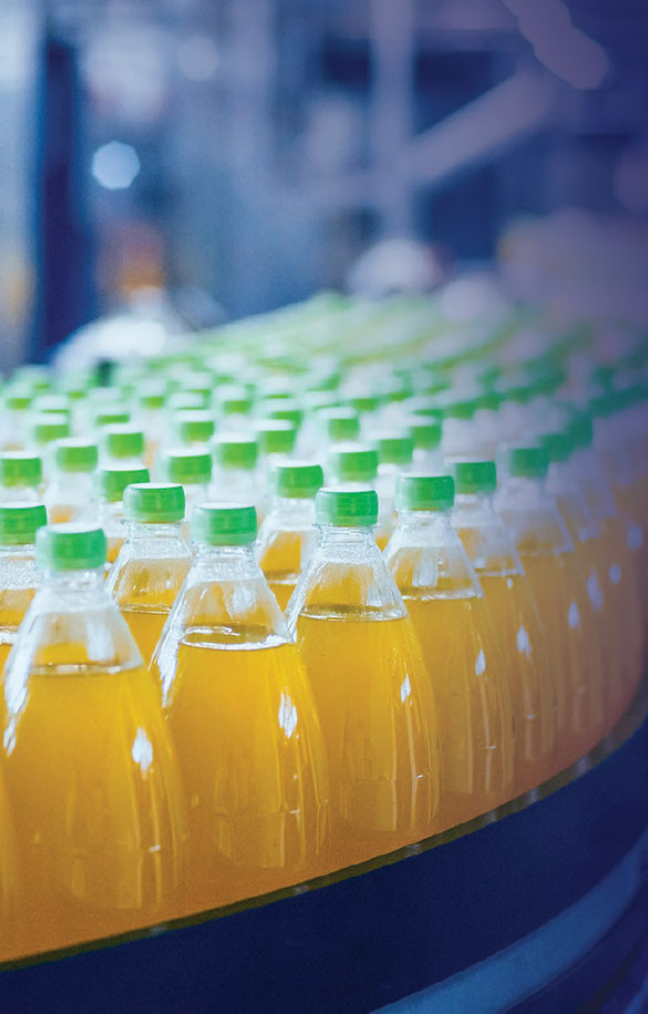 Soda bottles in production line